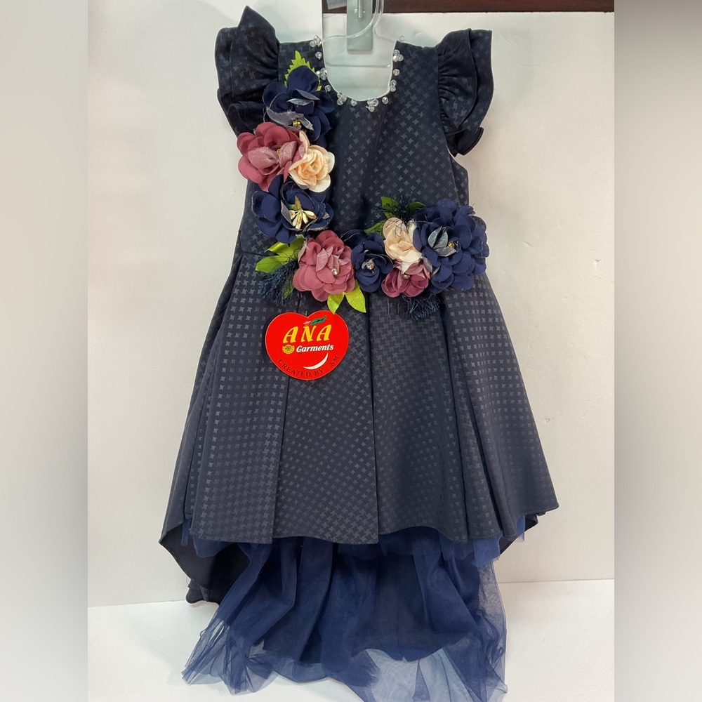 Navy Blue Floral Kids Dress
